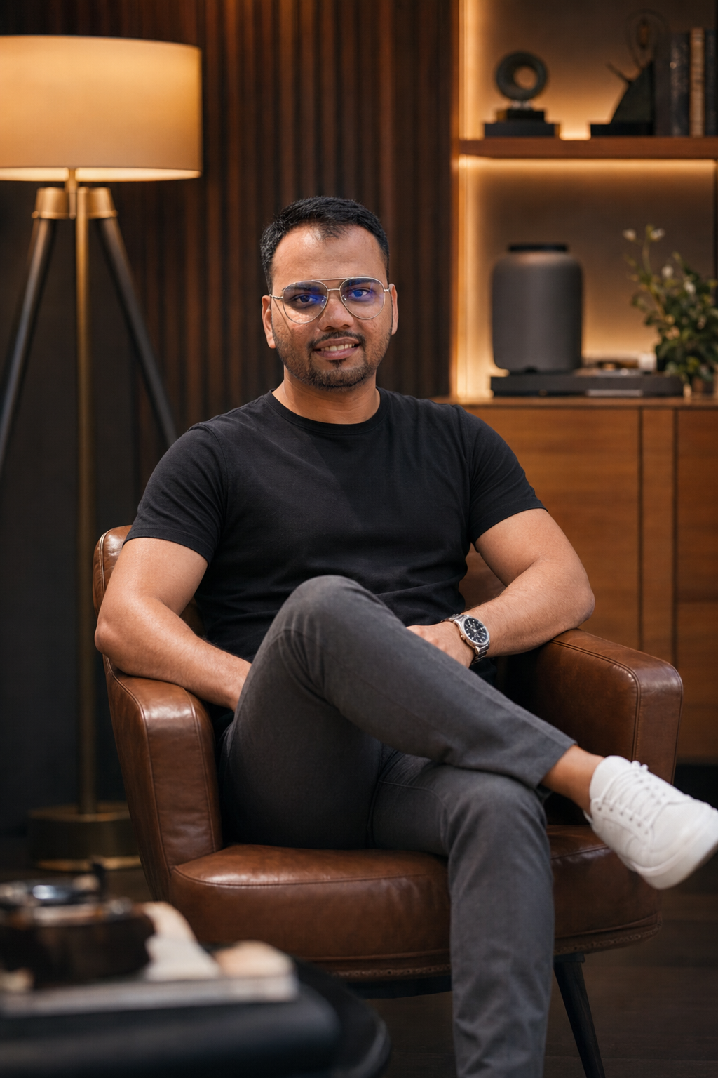 Mautik Patel — reflective portrait in warm office setting